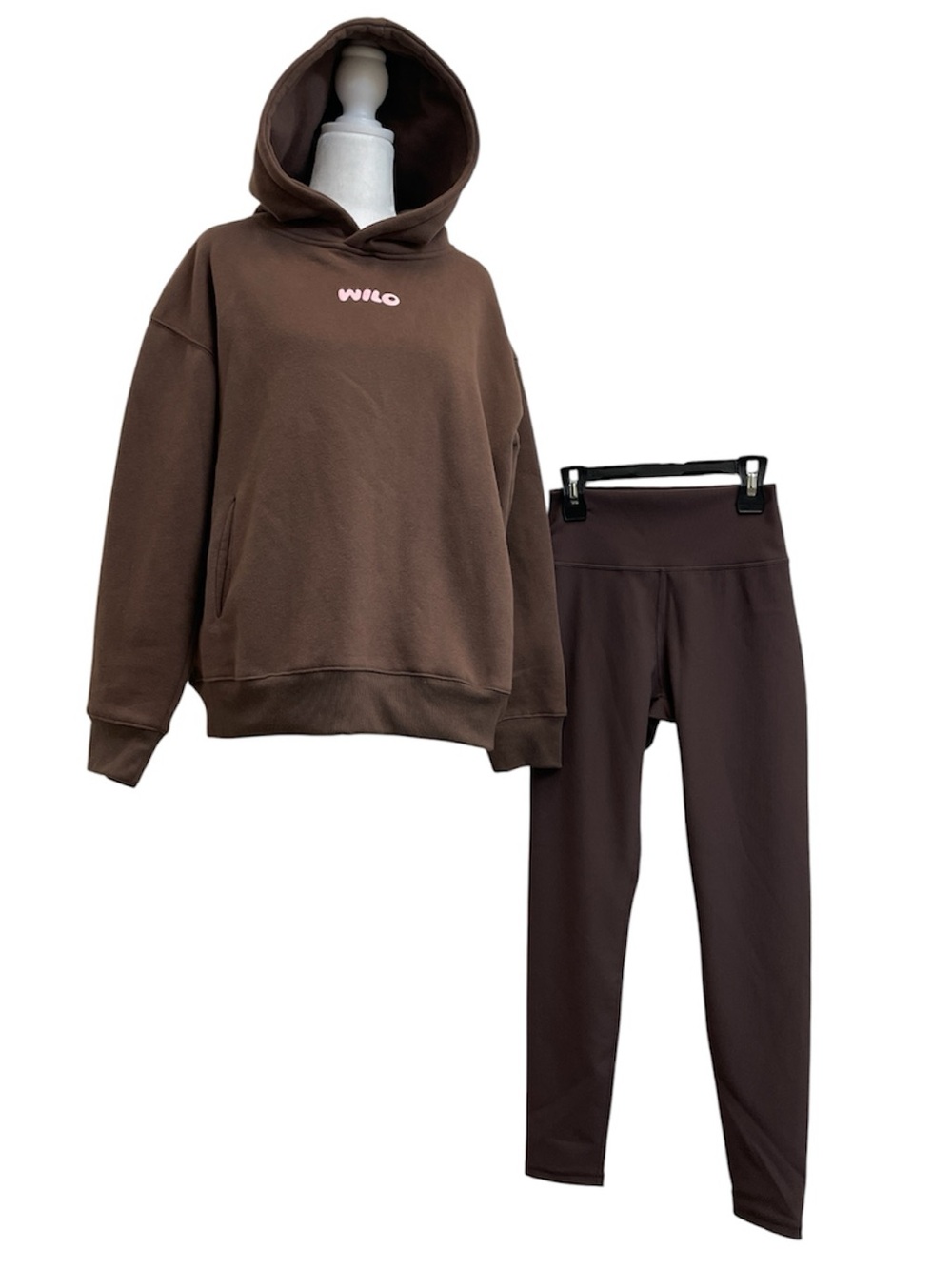 Wilo 2 Piece Brown Hooded Sweatshirt & Leggings Gym Set
